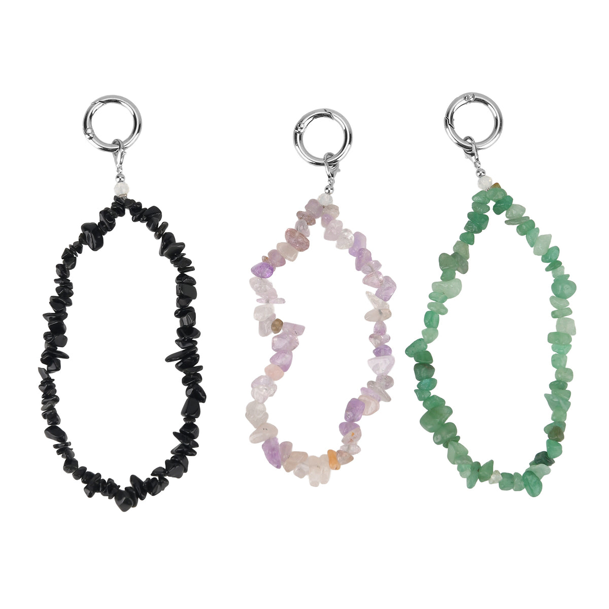 Set of 3 Natural Gemstone Key Chains - Amethyst, Green Aventurine &amp; Black Onyx 350.00 Ct V32621915 0