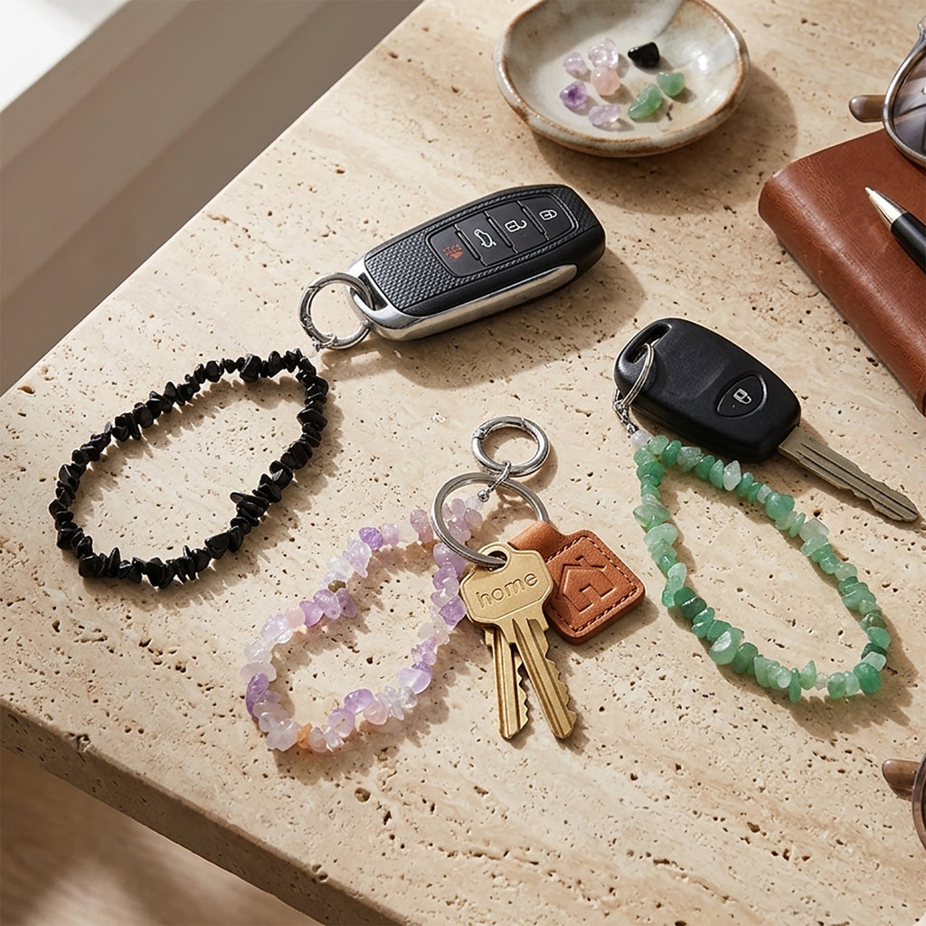 Set of 3 Natural Gemstone Key Chains - Amethyst, Green Aventurine & Black Onyx 350.00 Ct_8526619_1