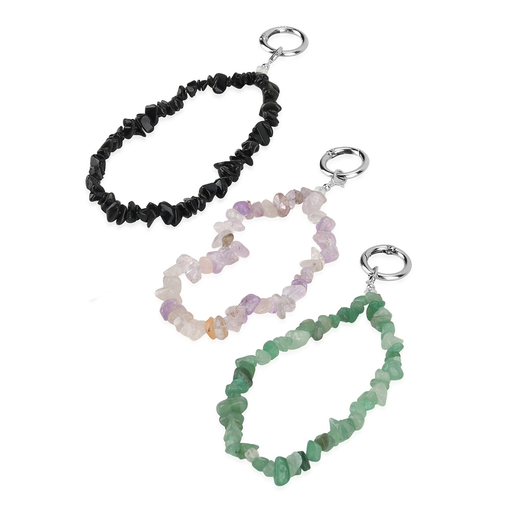 Set of 3 Natural Gemstone Key Chains - Amethyst, Green Aventurine & Black Onyx 350.00 Ct_8526619_2