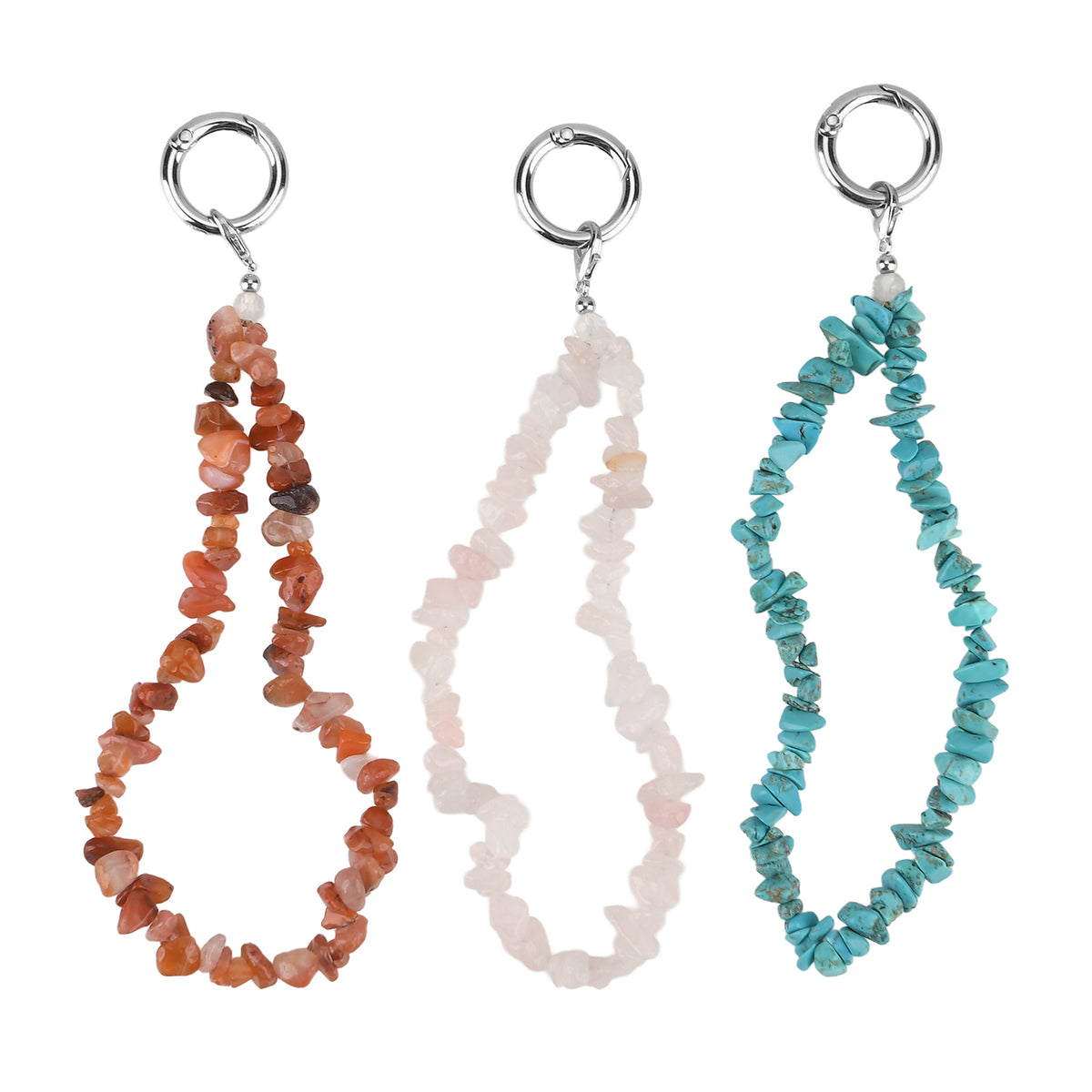 Set of 3 Natural Gemstone Key Chains - Carnelian, Rose Quartz &amp; Howlite 350.00 Ct V32622303 0