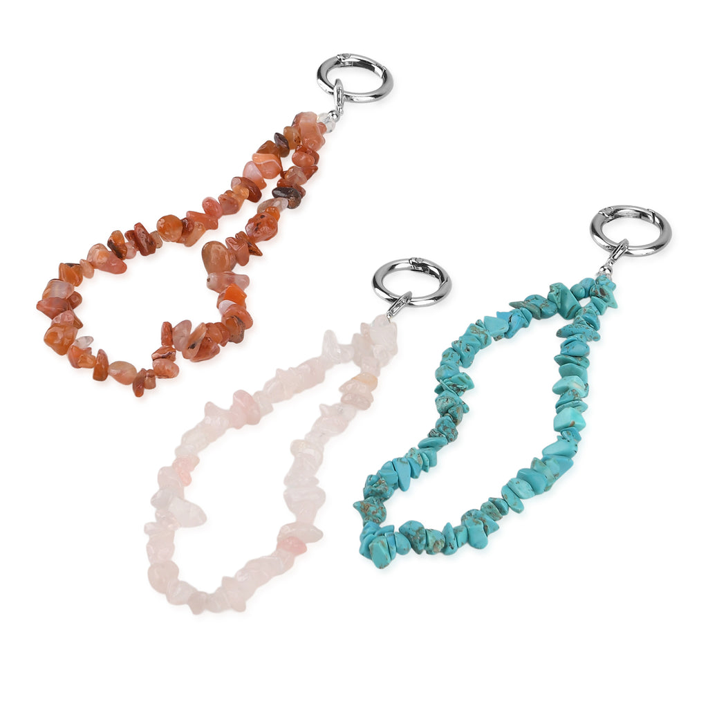 Set of 3 Natural Gemstone Key Chains - Carnelian, Rose Quartz & Howlite 350.00 Ct_8526620_2