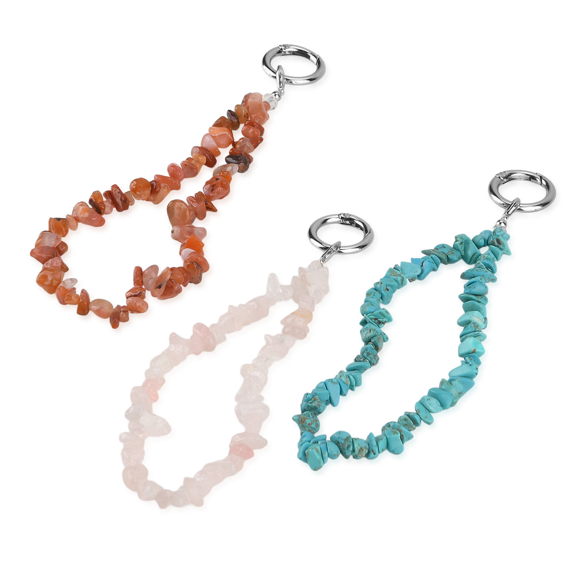 Set of 3 Natural Gemstone Key Chains - Carnelian, Rose Quartz &amp; Howlite 350.00 Ct V32622303 3
