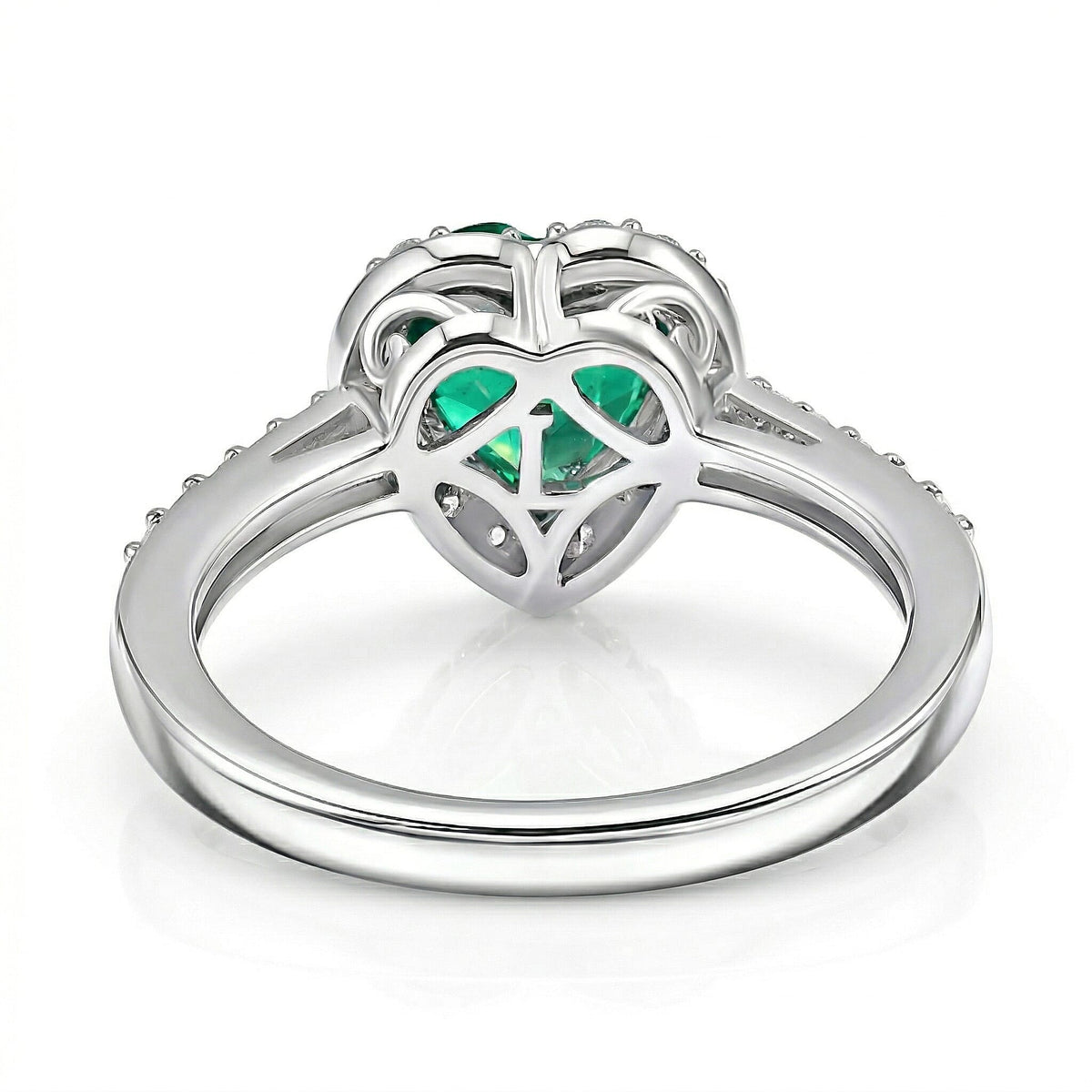 Luxuriant - Lab Grown AAAA Columbian Emerald and Lab Grown Diamond (SI-G/H ) Heart Ring in Rhodium Overlay Sterling Silver 1.35 Ct. V32598186 5