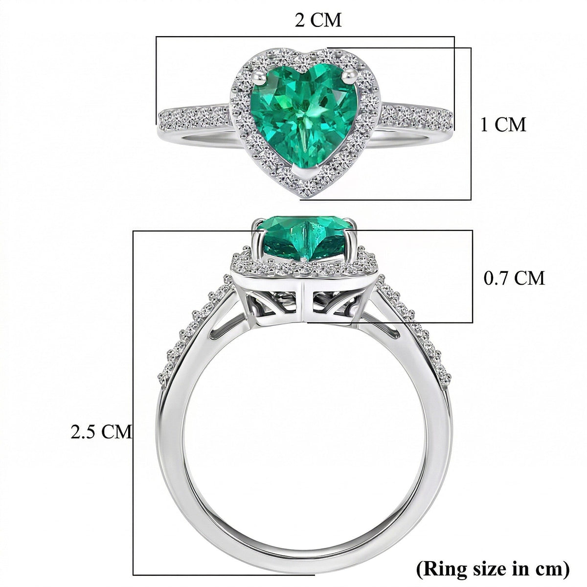 Luxuriant - Lab Grown AAAA Columbian Emerald and Lab Grown Diamond (SI-G/H ) Heart Ring in Rhodium Overlay Sterling Silver 1.35 Ct. V32598186 7
