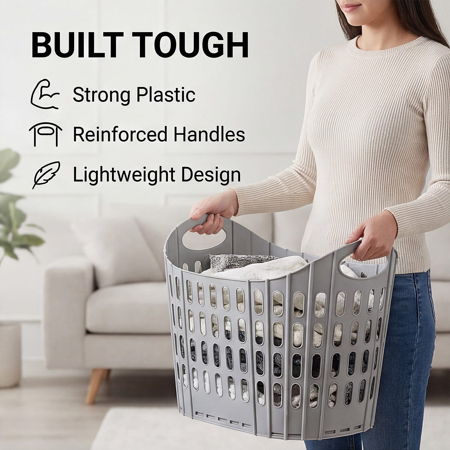 Portable Folding Laundry Basket 23L â€“ Collapsible Plastic Hamper with Handles 8526657 2