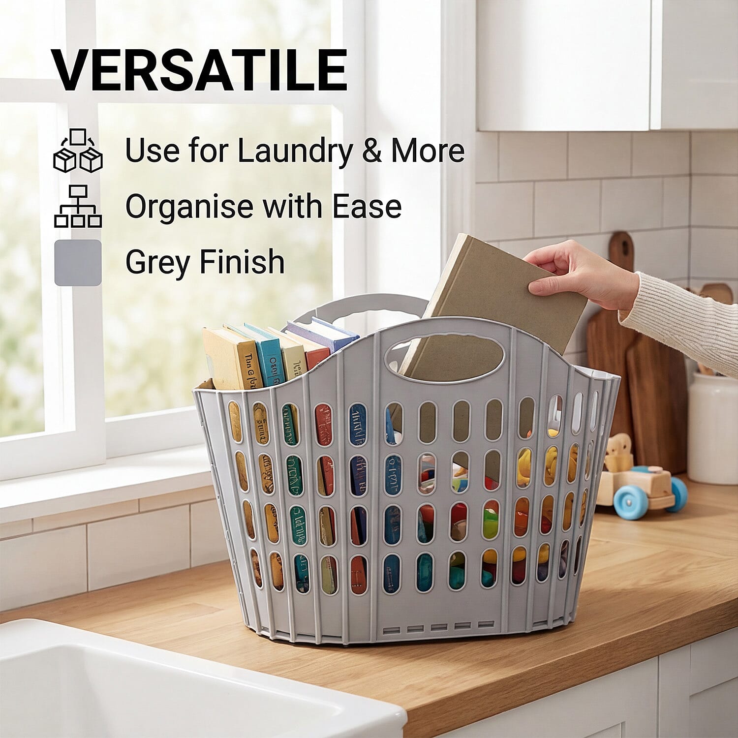 Portable Folding Laundry Basket 23L â€“ Collapsible Plastic Hamper with Handles 8526657 3