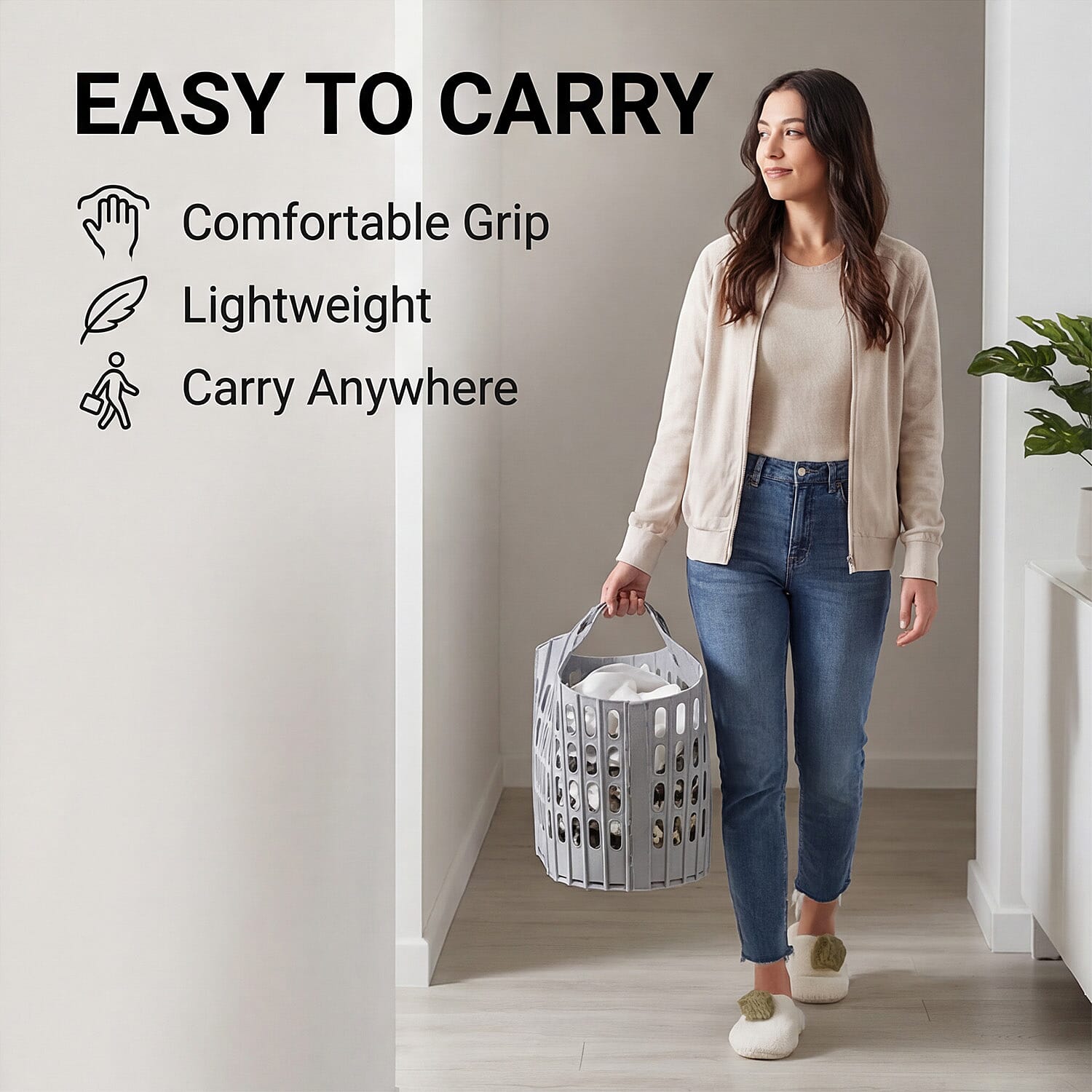Portable Folding Laundry Basket 23L â€“ Collapsible Plastic Hamper with Handles 8526657 4