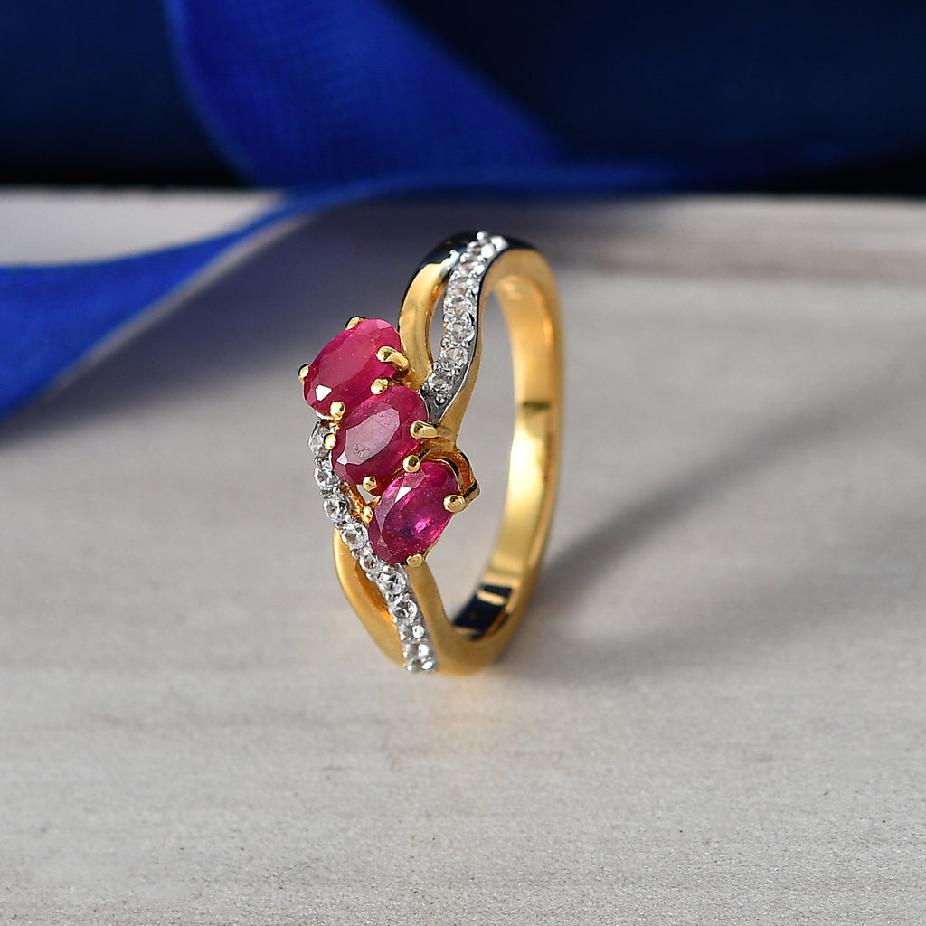 D'Joy - African Ruby & White Zircon Ring in 18K Vermeil Yellow Gold Plated Sterling Silver 1.36 Ct._8527108_2