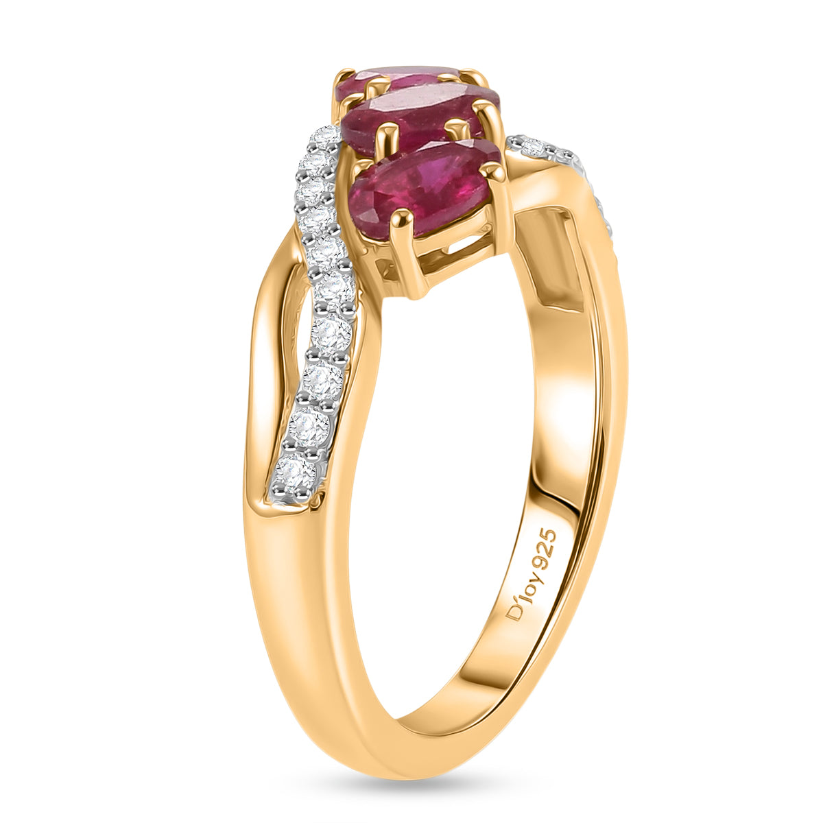 D'Joy - African Ruby &amp; White Zircon Ring in 18K Vermeil Yellow Gold Plated Sterling Silver 1.36 Ct. V32513377 4