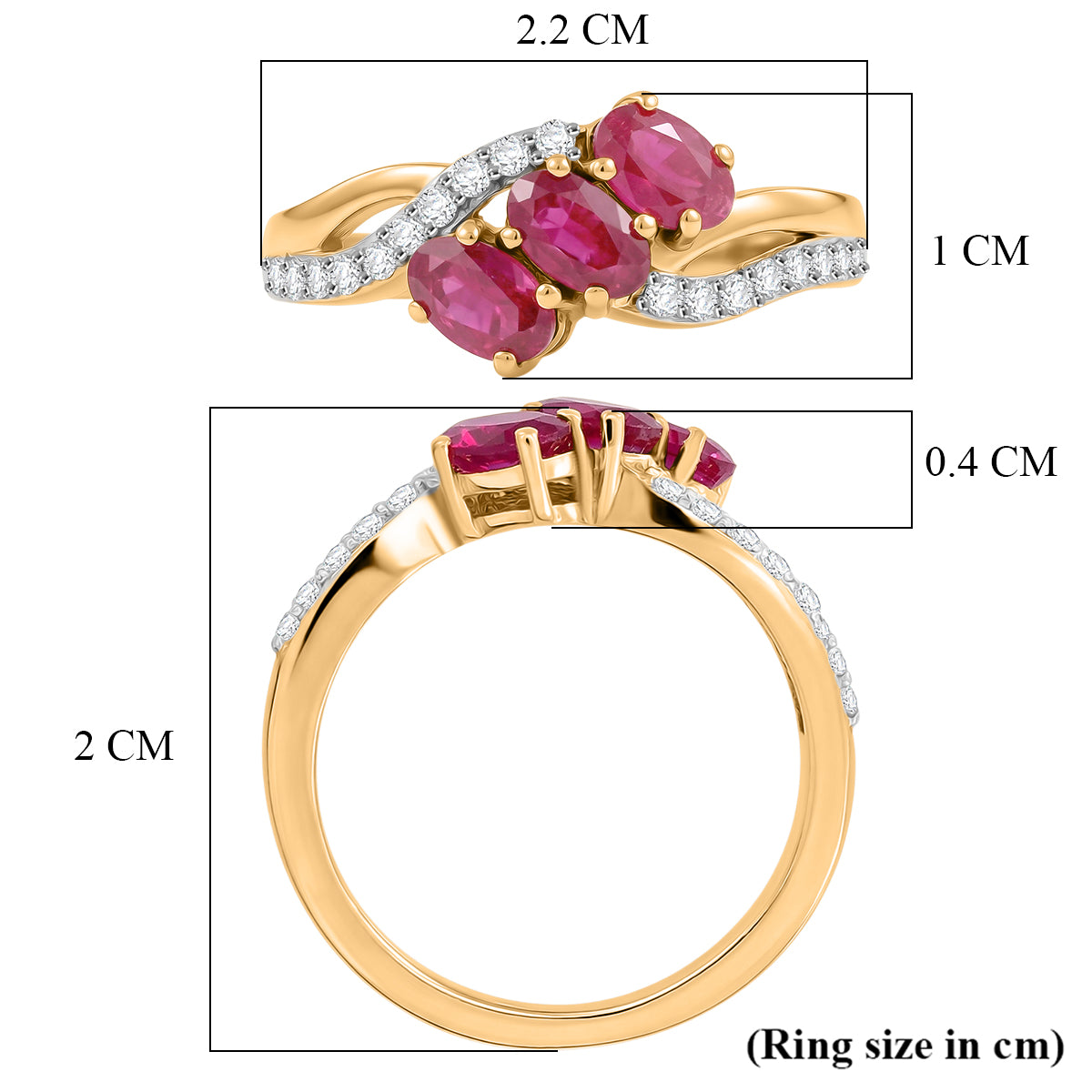 D'Joy - African Ruby &amp; White Zircon Ring in 18K Vermeil Yellow Gold Plated Sterling Silver 1.36 Ct. V32513377 6