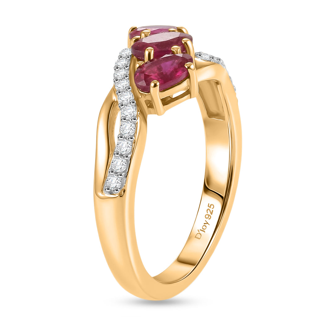 D'Joy - African Ruby & White Zircon Ring in 18K Vermeil Yellow Gold Plated Sterling Silver 1.36 Ct._8527109_3