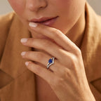 Royal Bali Collection - D'Joy Fissure Filled Blue Sapphire & White Zircon Wishbone Heart Ring in Rhodium Overlay Sterling Silver 1.05 Ct.