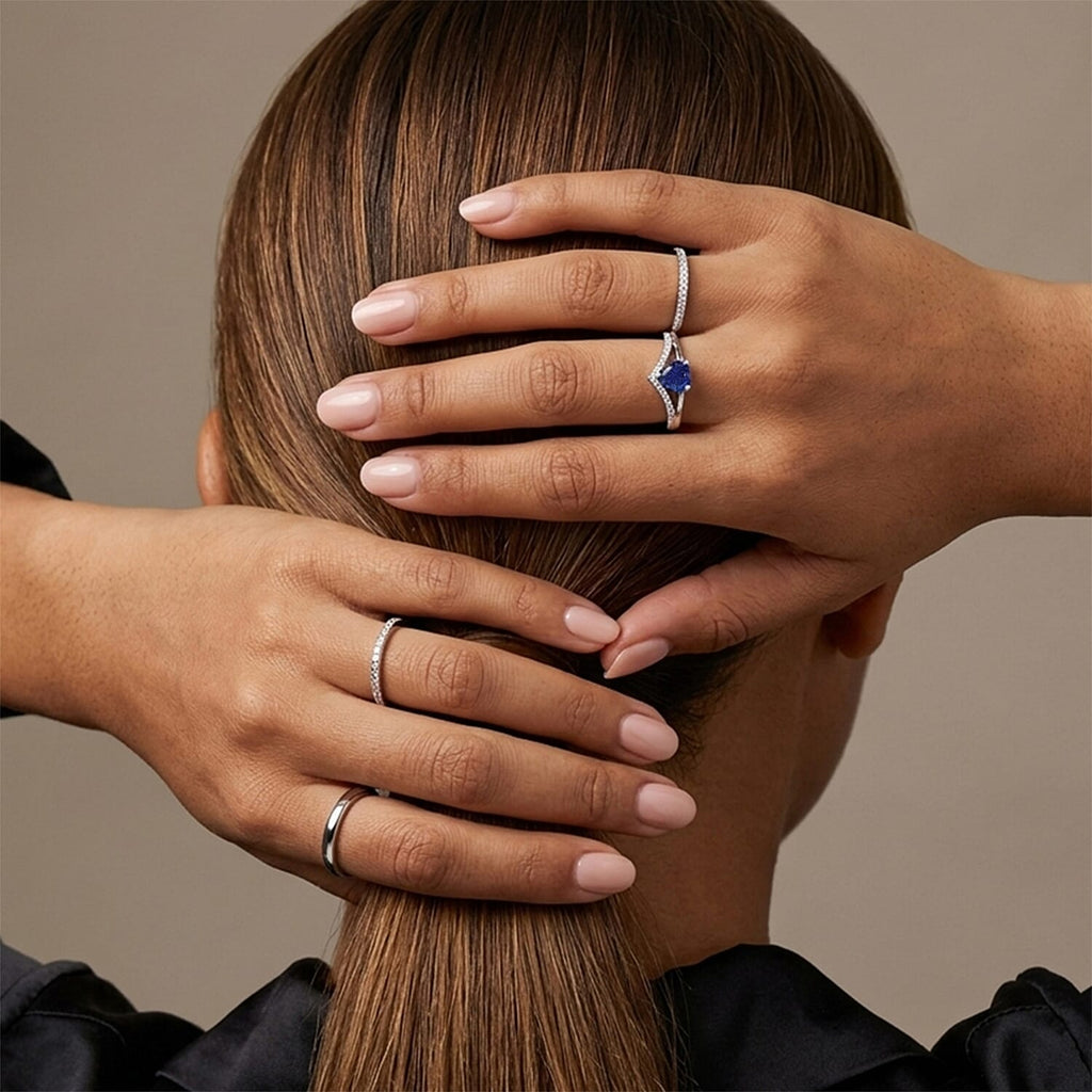 Royal Bali Collection - D'Joy Fissure Filled Blue Sapphire & White Zircon Wishbone Heart Ring in Rhodium Overlay Sterling Silver 1.05 Ct.