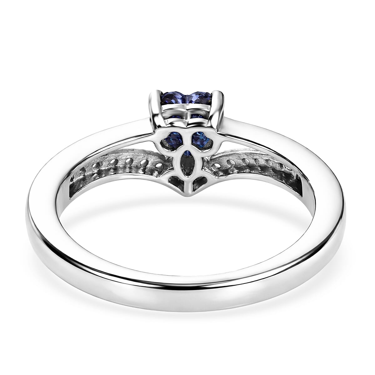 Royal Bali Collection - D'Joy Fissure Filled Blue Sapphire &amp; White Zircon Wishbone Heart Ring in Rhodium Overlay Sterling Silver 1.05 Ct. 8527118 7