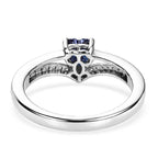 Royal Bali Collection - D'Joy Fissure Filled Blue Sapphire & White Zircon Wishbone Heart Ring in Rhodium Overlay Sterling Silver 1.05 Ct.