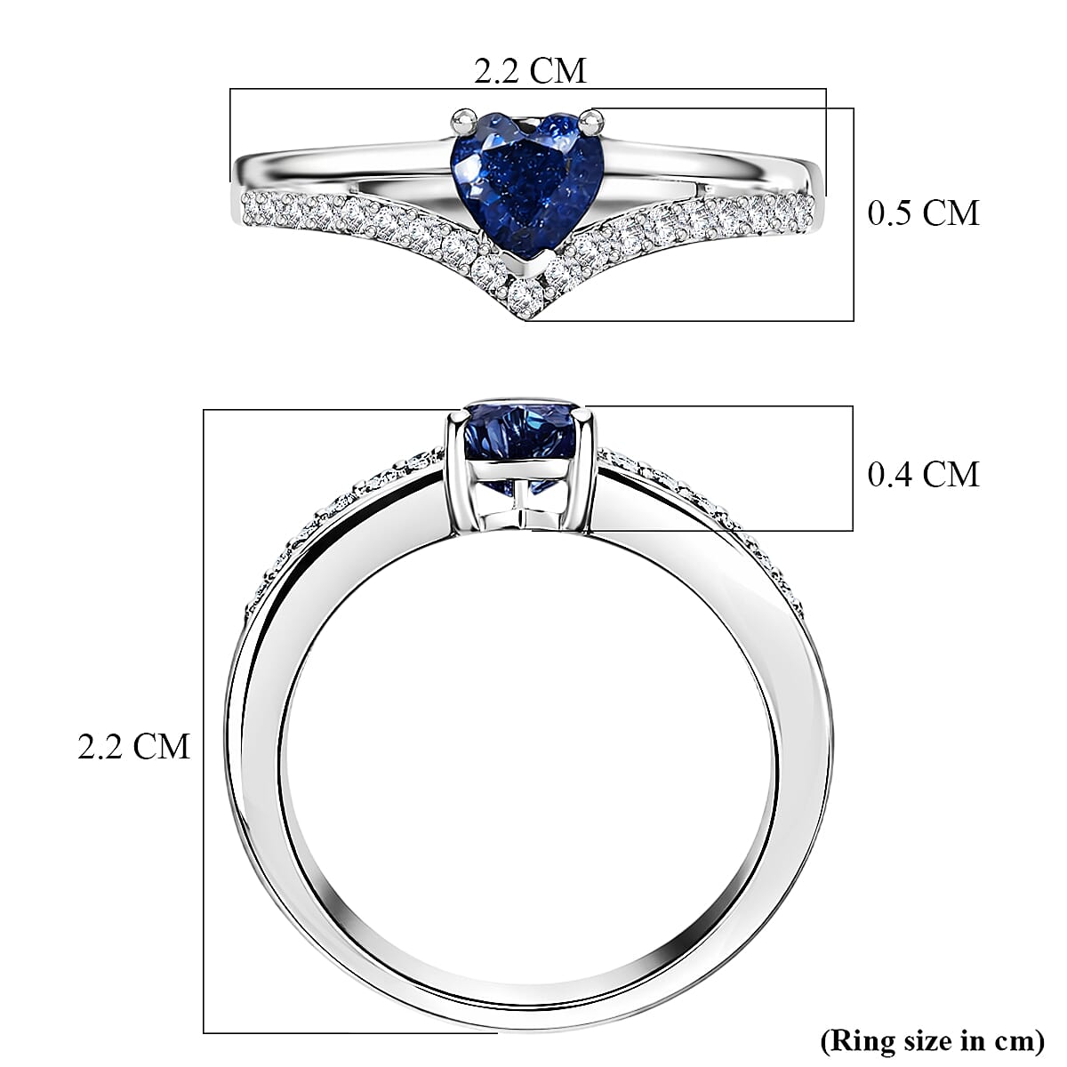 Royal Bali Collection - D'Joy Fissure Filled Blue Sapphire &amp; White Zircon Wishbone Heart Ring in Rhodium Overlay Sterling Silver 1.05 Ct. 8527118 8