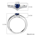 Royal Bali Collection - D'Joy Fissure Filled Blue Sapphire & White Zircon Wishbone Heart Ring in Rhodium Overlay Sterling Silver 1.05 Ct.