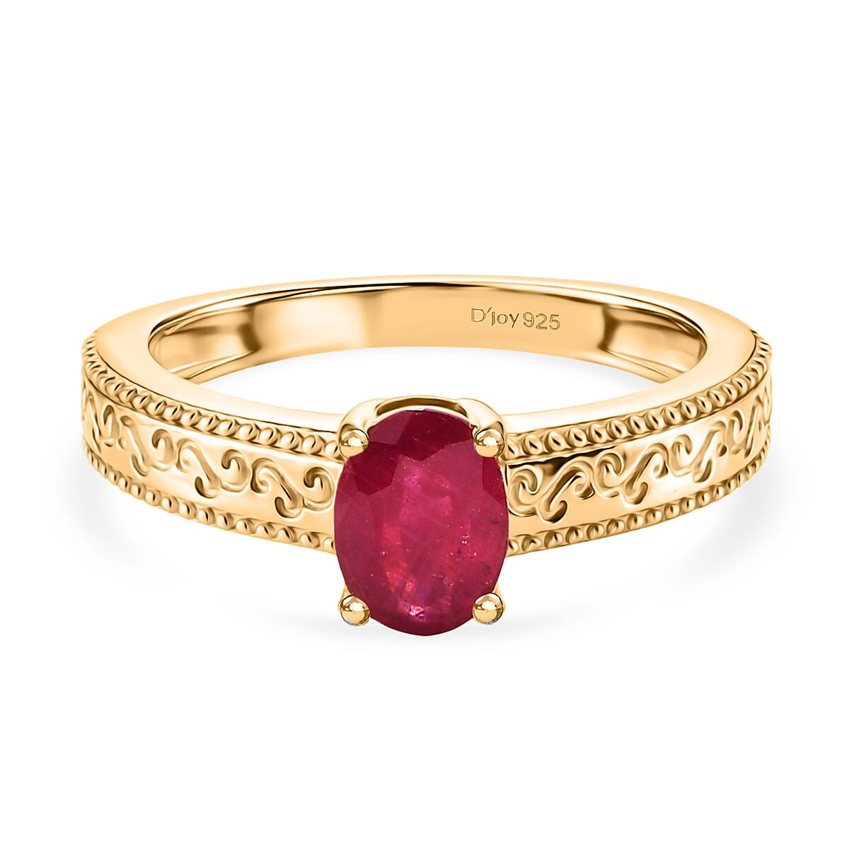 D'Joy - African Ruby Solitaire Ring in 18K Vermeil Yellow Gold Plated Sterling Silver 1.15 Ct. 8527205 0