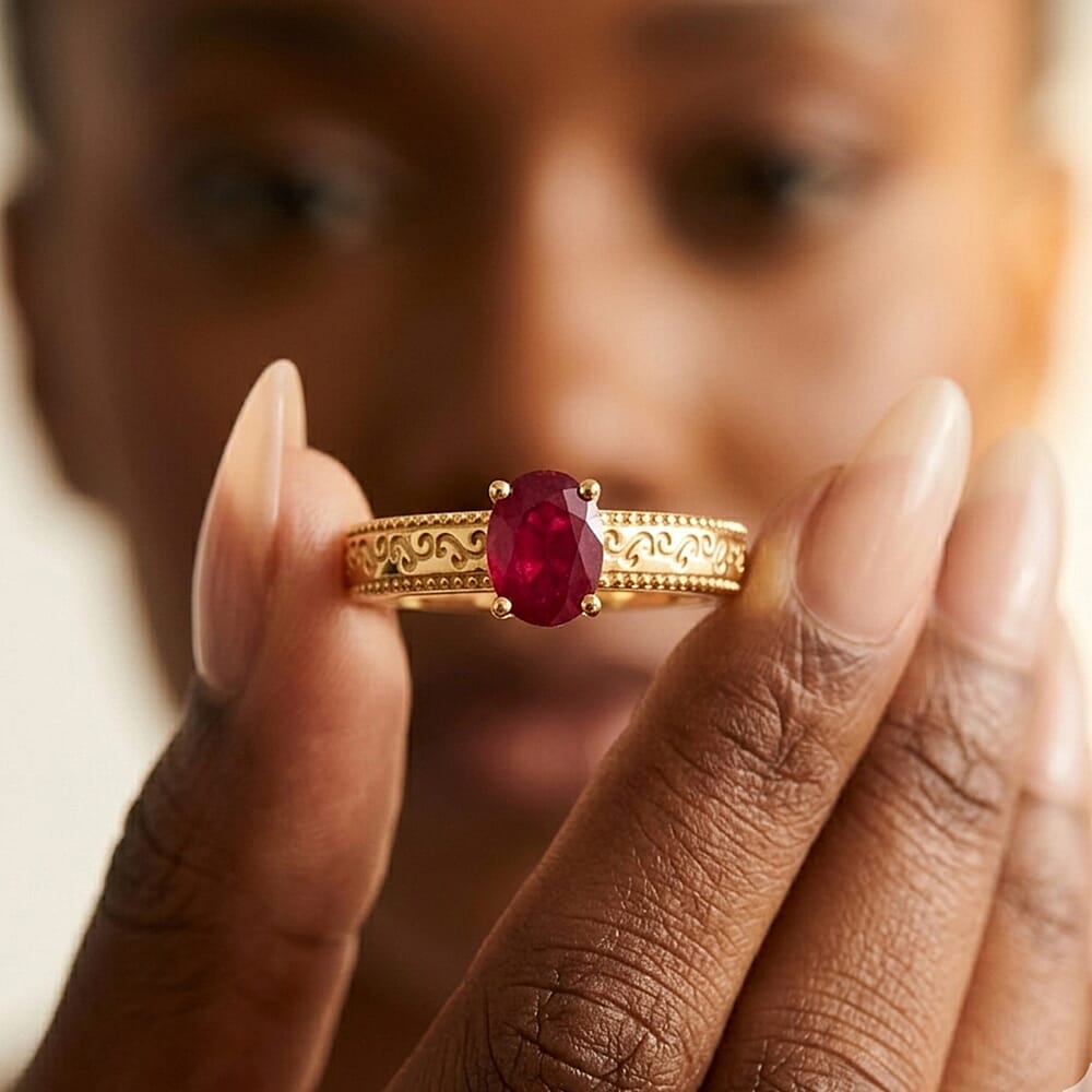 D'Joy - African Ruby Solitaire Ring in 18K Vermeil Yellow Gold Plated Sterling Silver 1.15 Ct. 8527205 4
