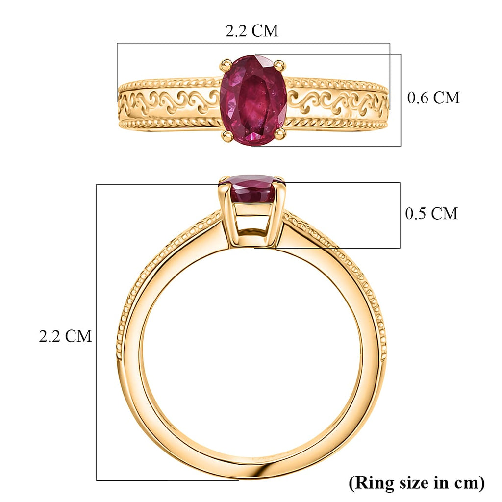 Royal Bali Collection - D'Joy African Ruby Solitaire Ring in 18K Vermeil Yellow Gold Plated Sterling Silver 1.15 Ct.