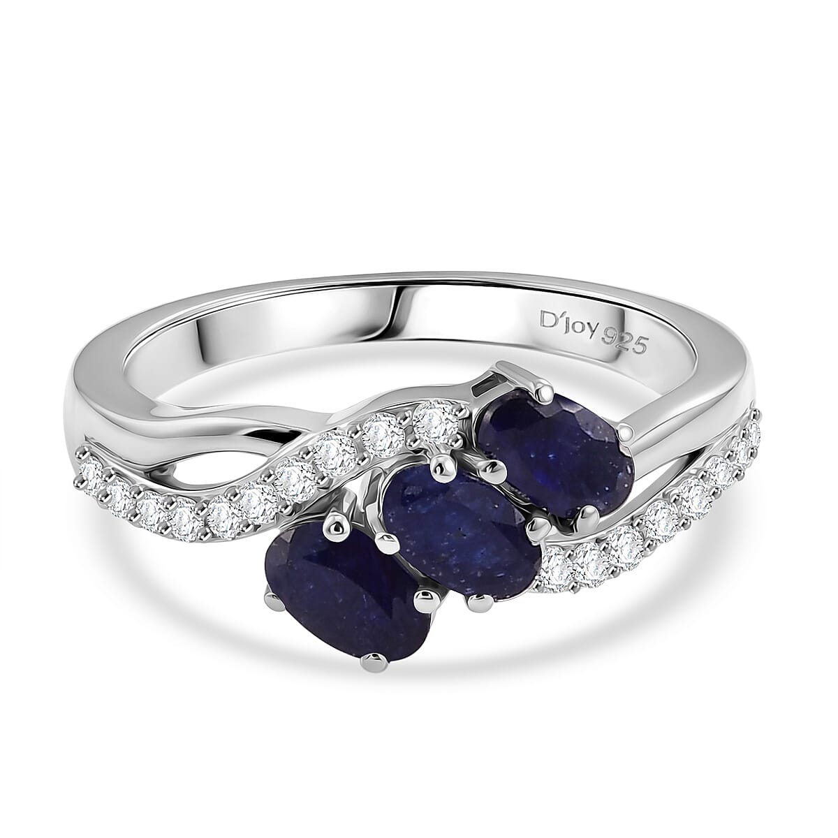 Royal Bali Collection - D'Joy Fissure Filled Blue Sapphire &amp; White Zircon Trilogy Ring in Rhodium Overlay Sterling Silver 1.43 Ct. 8527215 0