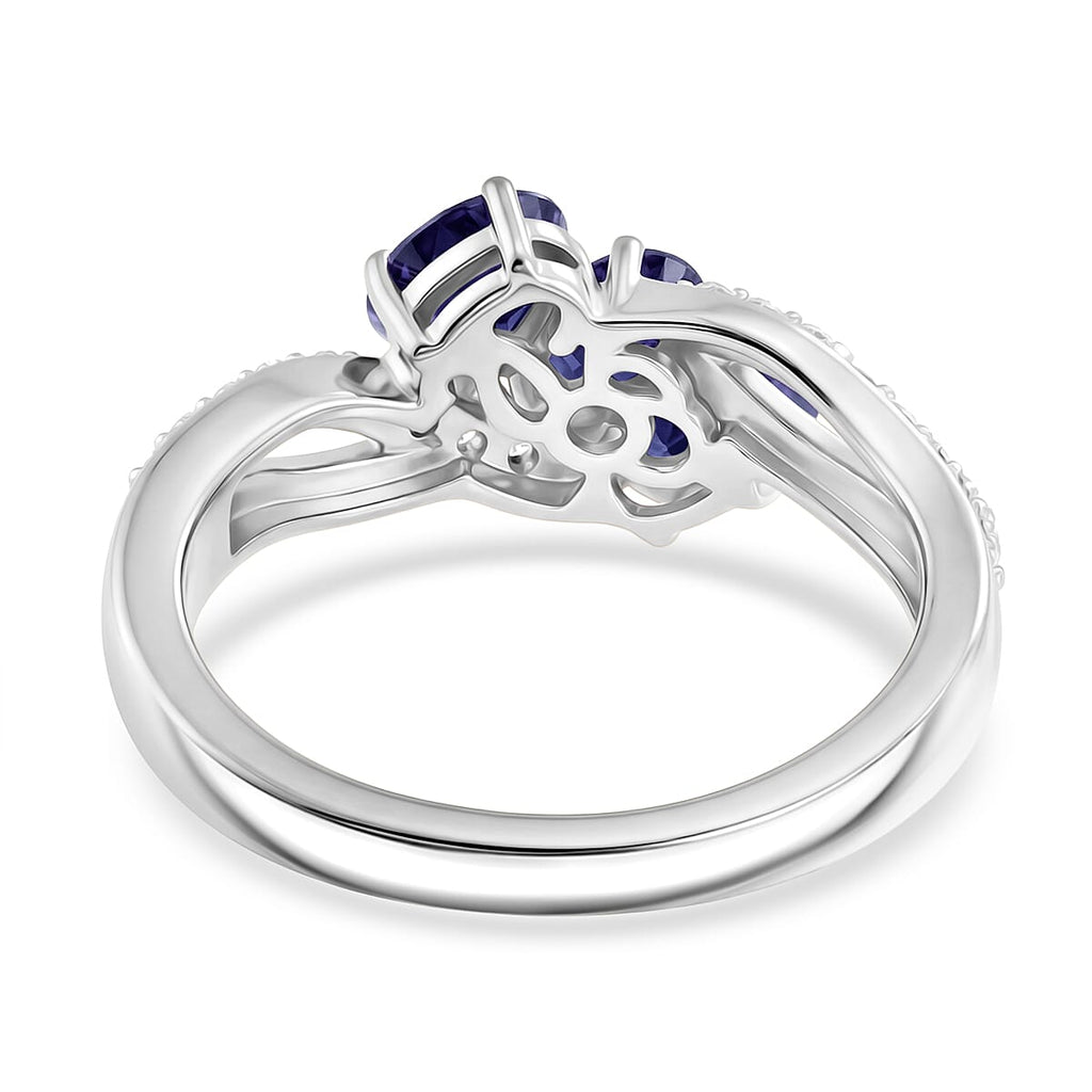 Royal Bali Collection - D'Joy Fissure Filled Blue Sapphire & White Zircon Trilogy Ring in Rhodium Overlay Sterling Silver 1.43 Ct.