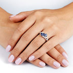 Royal Bali Collection - D'Joy Fissure Filled Blue Sapphire & White Zircon Trilogy Ring in Rhodium Overlay Sterling Silver 1.43 Ct._8527217_3
