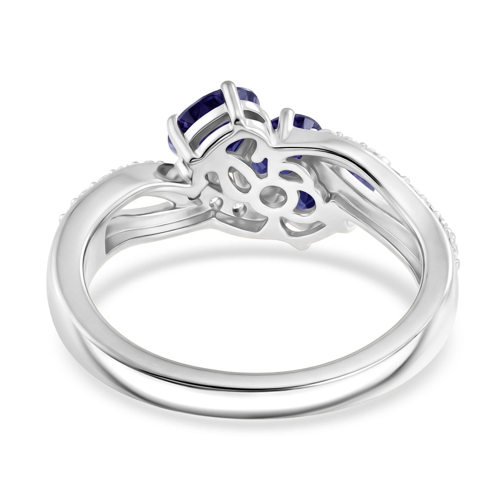 Royal Bali Collection - D'Joy Fissure Filled Blue Sapphire & White Zircon Trilogy Ring in Rhodium Overlay Sterling Silver 1.43 Ct._8527217_6
