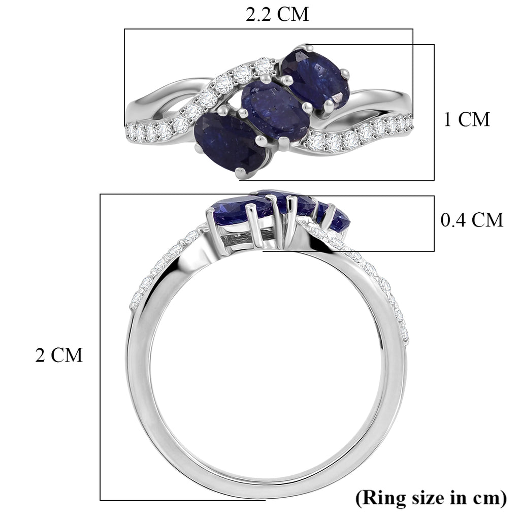 Royal Bali Collection - D'Joy Fissure Filled Blue Sapphire & White Zircon Trilogy Ring in Rhodium Overlay Sterling Silver 1.43 Ct._8527217_7