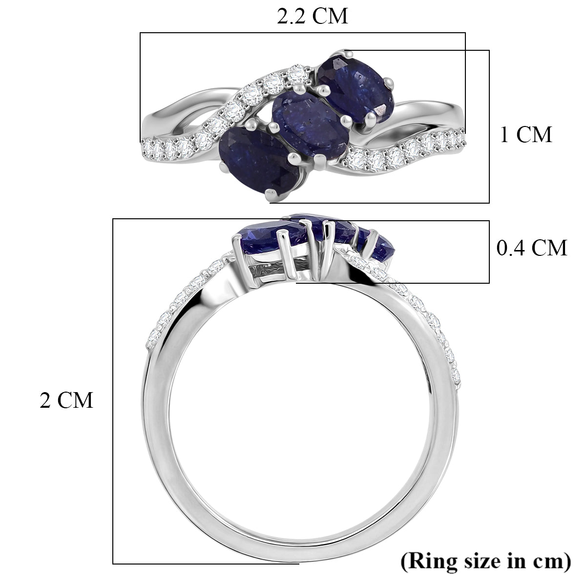 D'Joy Fissure Filled Blue Sapphire &amp; White Zircon Trilogy Ring in Rhodium Overlay Sterling Silver 1.43 Ct. V32530659 8