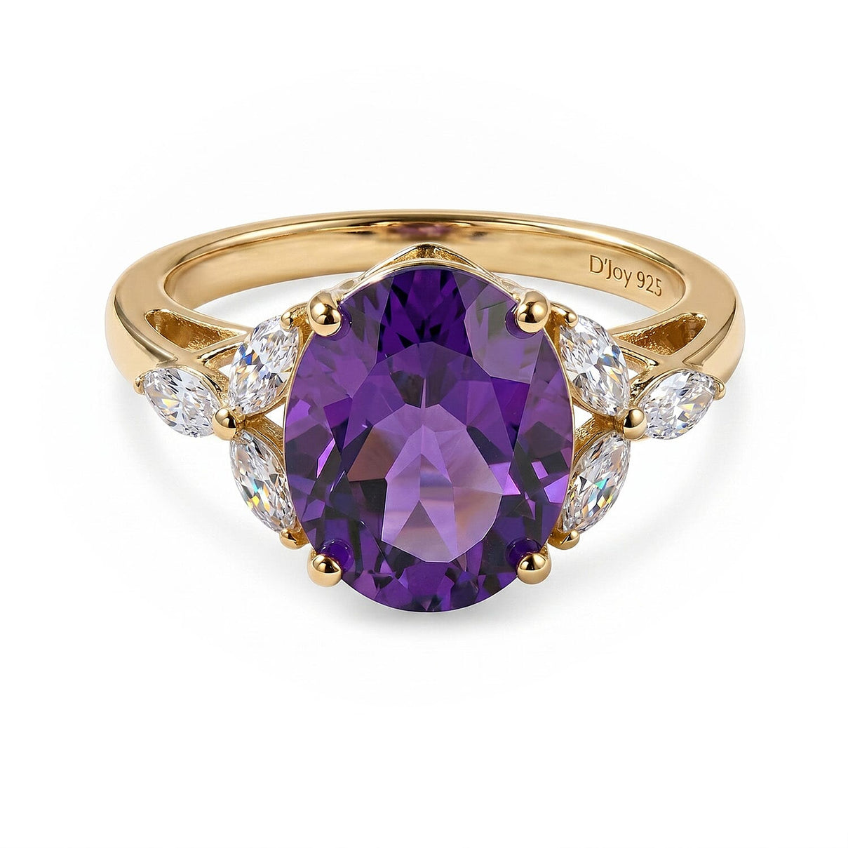 Royal Bali Collection - D'Joy African Amethyst &amp; Moissanite Solitaire Ring in 18K Vermeil Yellow Gold Plated Sterling Silver 3.60 Ct. 8527226 0