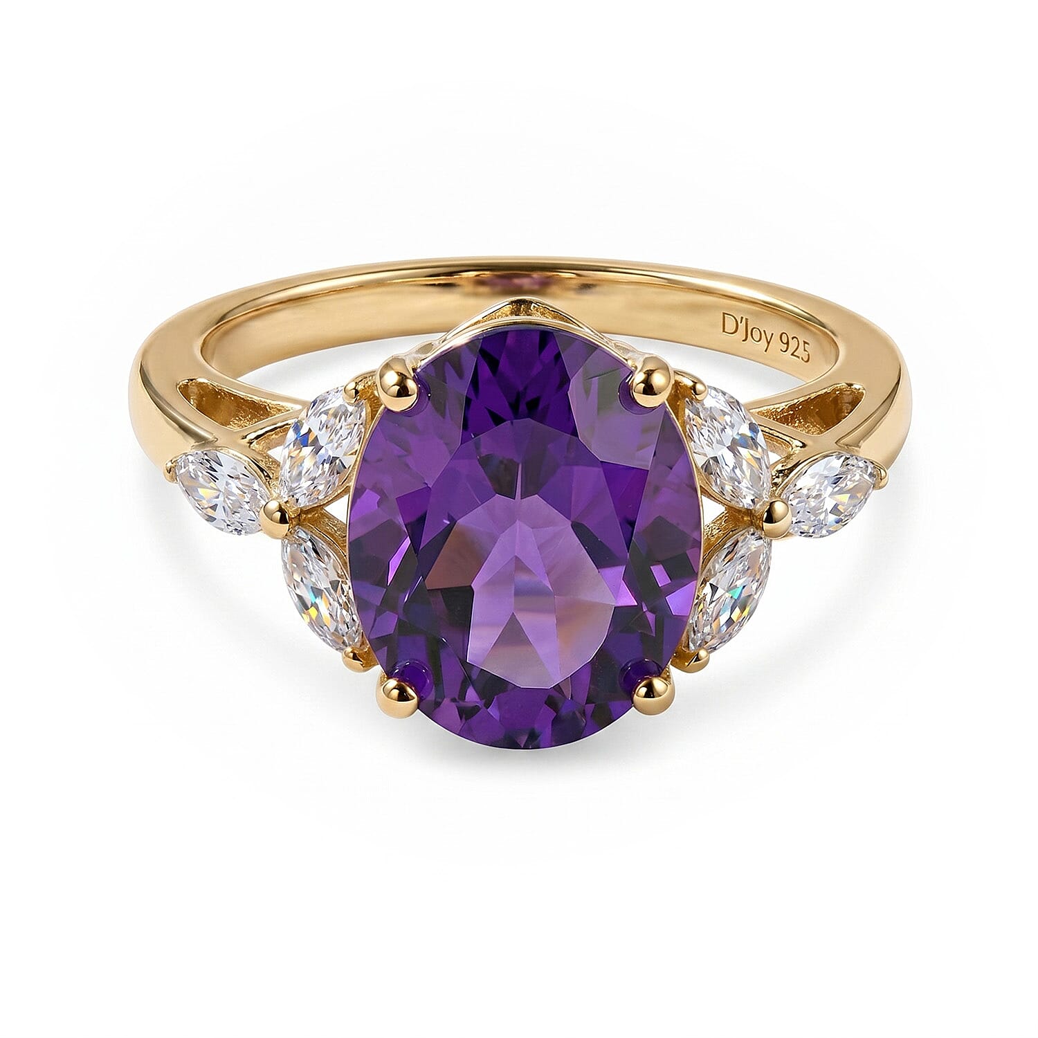 Royal Bali Collection - D'Joy African Amethyst &amp; Moissanite Solitaire Ring in 18K Vermeil Yellow Gold Plated Sterling Silver 3.60 Ct. 8527226 0