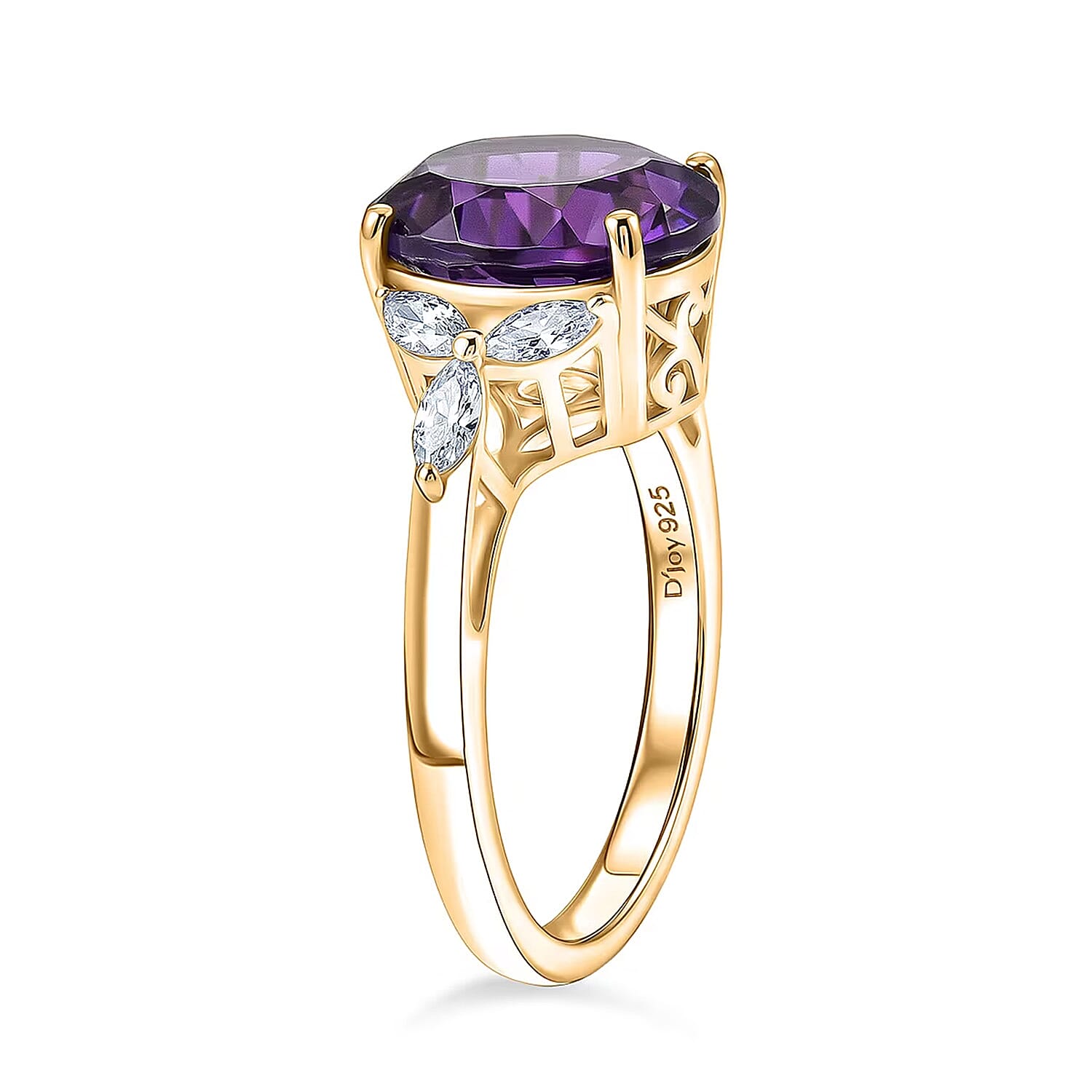 Royal Bali Collection - D'Joy African Amethyst &amp; Moissanite Solitaire Ring in 18K Vermeil Yellow Gold Plated Sterling Silver 3.60 Ct. 8527226 4