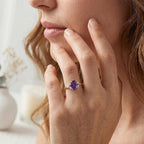 Royal Bali Collection - D'Joy African Amethyst & Moissanite Solitaire Ring in 18K Vermeil Yellow Gold Plated Sterling Silver 3.60 Ct.