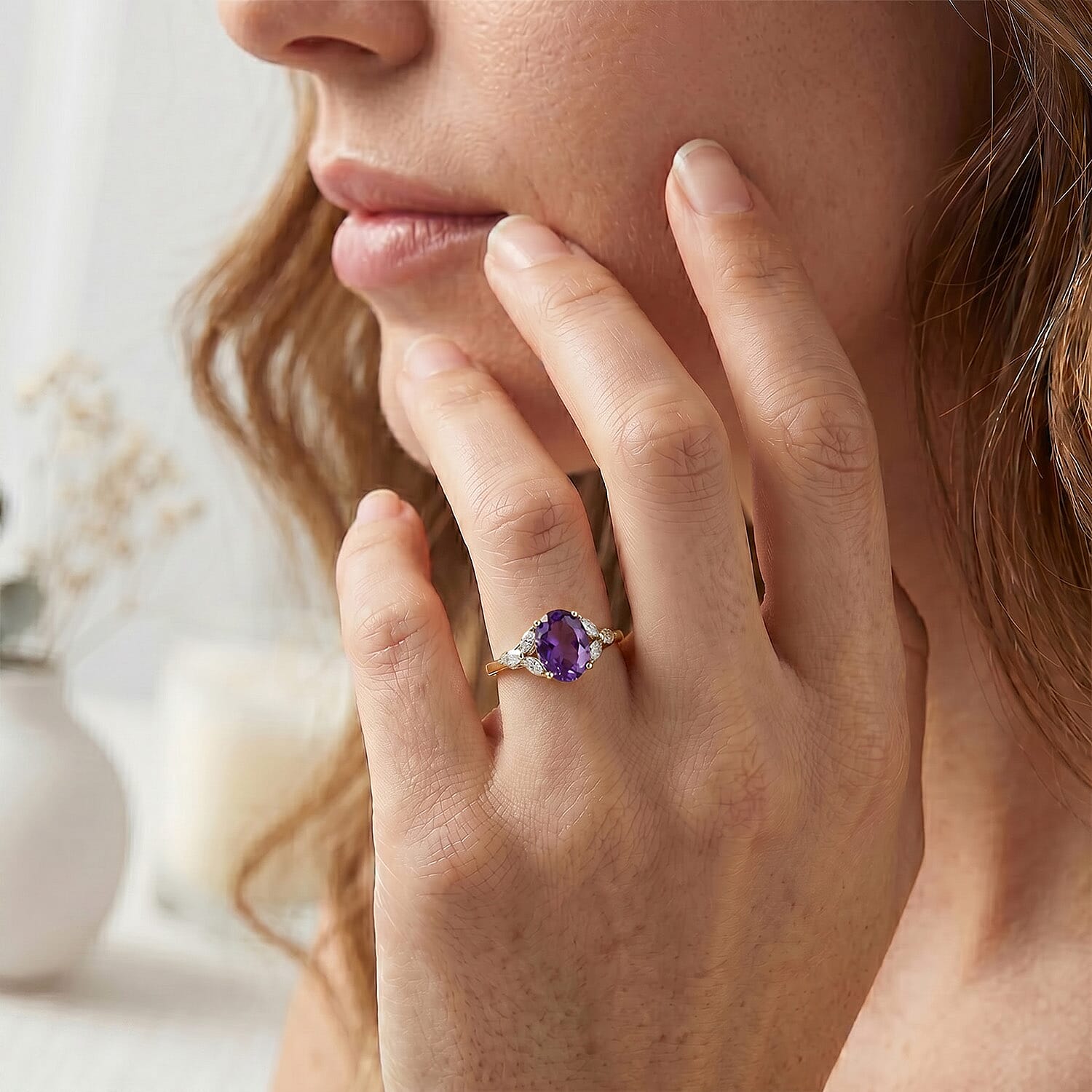 Royal Bali Collection - D'Joy African Amethyst &amp; Moissanite Solitaire Ring in 18K Vermeil Yellow Gold Plated Sterling Silver 3.60 Ct. 8527226 5