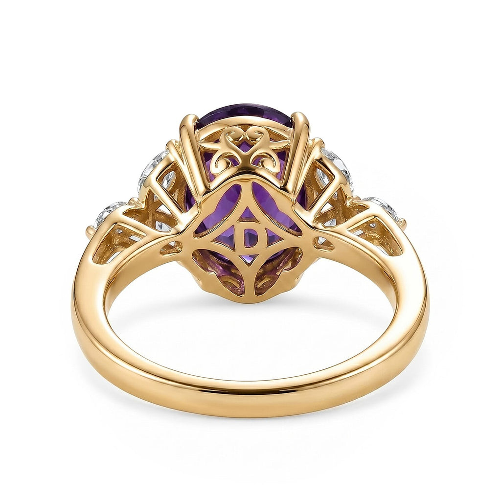 Royal Bali Collection - D'Joy African Amethyst & Moissanite Solitaire Ring in 18K Vermeil Yellow Gold Plated Sterling Silver 3.60 Ct.
