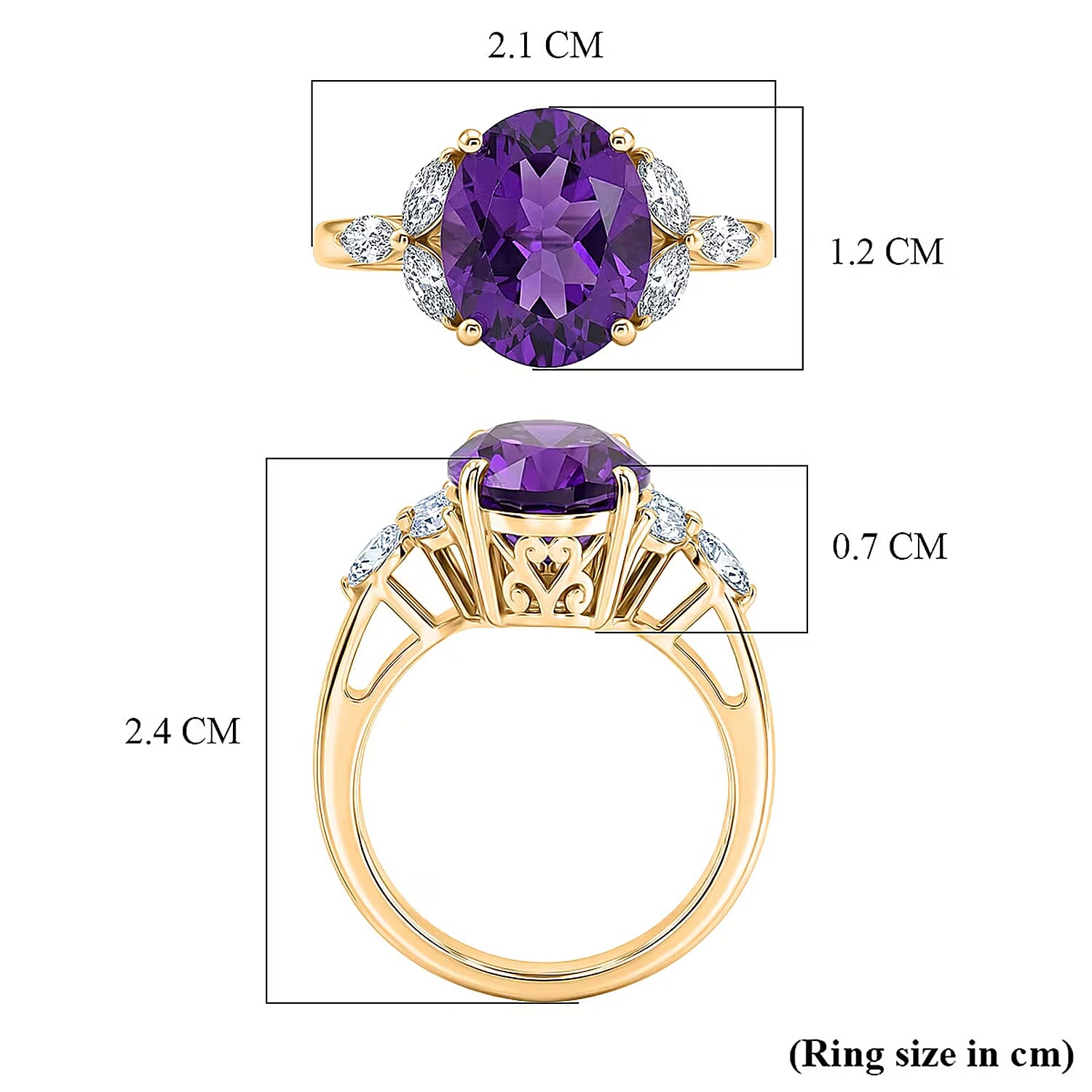 Royal Bali Collection - D'Joy African Amethyst &amp; Moissanite Solitaire Ring in 18K Vermeil Yellow Gold Plated Sterling Silver 3.60 Ct. 8527226 8