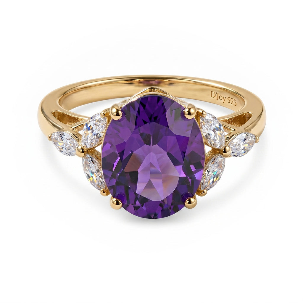 Royal Bali Collection - D'Joy African Amethyst & Moissanite Solitaire Ring in 18K Vermeil Yellow Gold Plated Sterling Silver 3.60 Ct._8527228