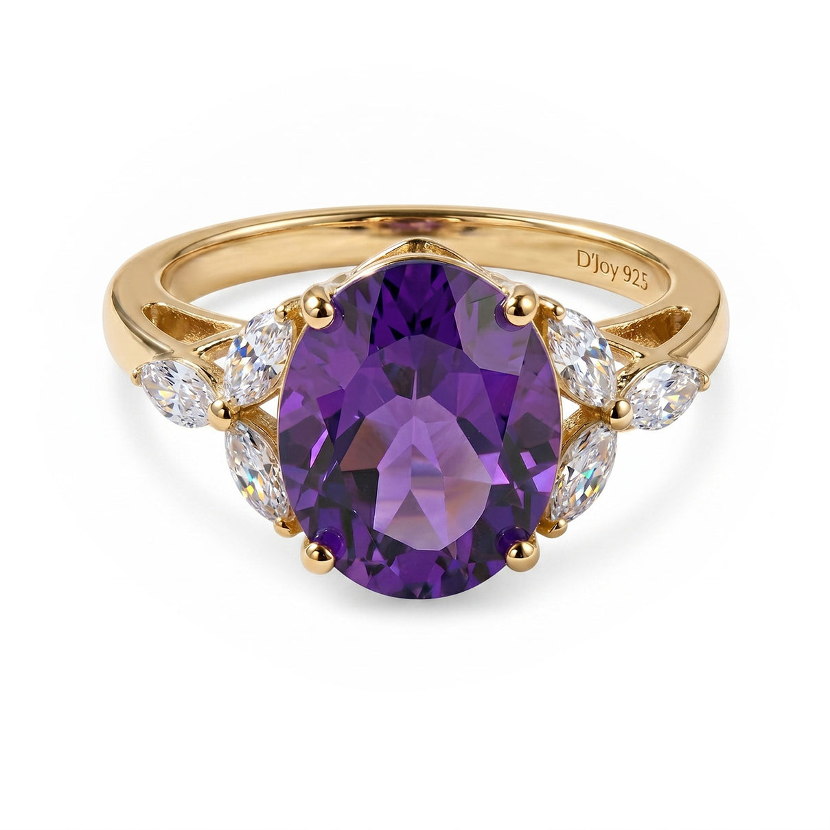 Royal Bali Collection - D'Joy African Amethyst &amp; Moissanite Solitaire Ring in 18K Vermeil Yellow Gold Plated Sterling Silver 3.60 Ct. 8527228 0