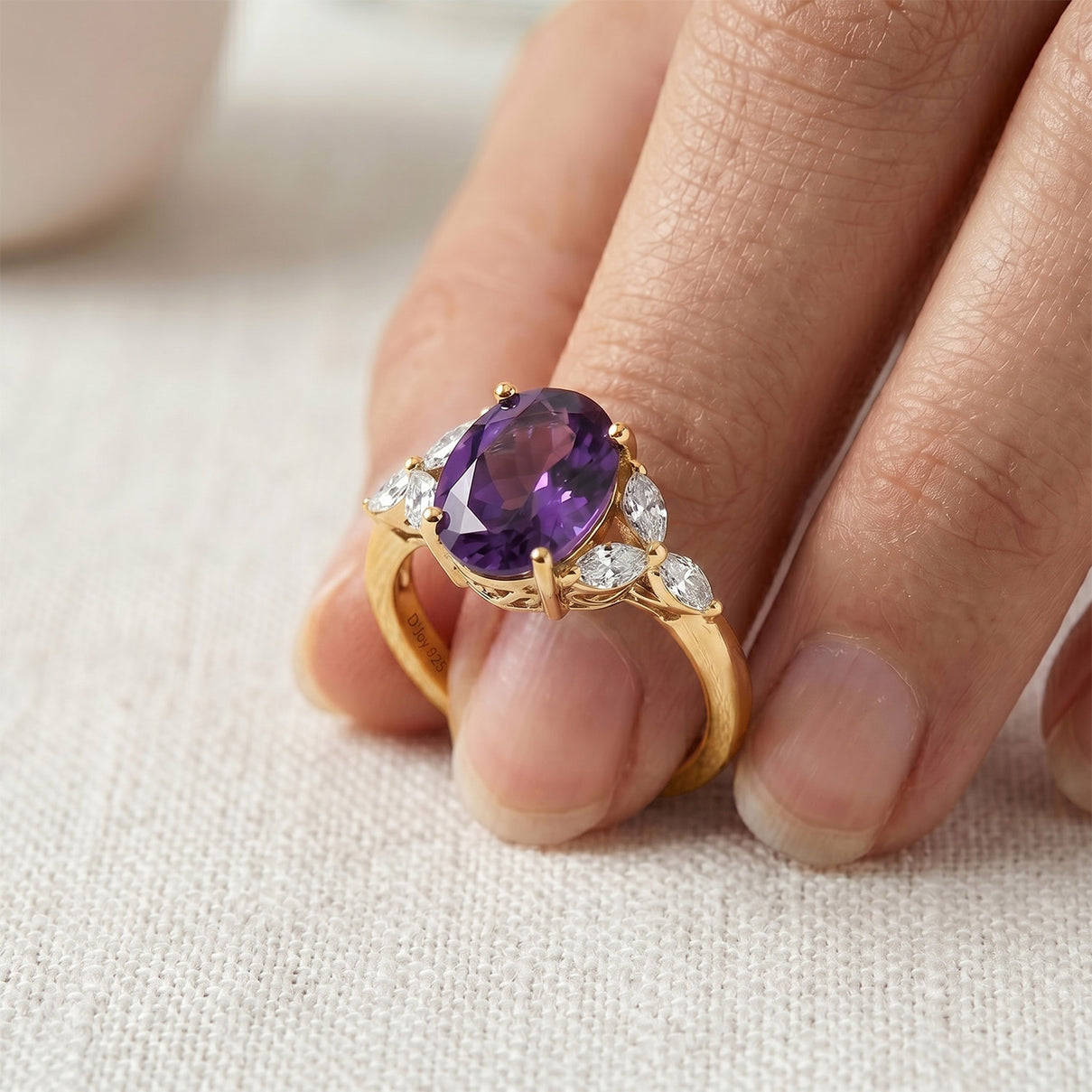 Royal Bali Collection - D'Joy African Amethyst &amp; Moissanite Solitaire Ring in 18K Vermeil Yellow Gold Plated Sterling Silver 3.60 Ct. 8527228 2