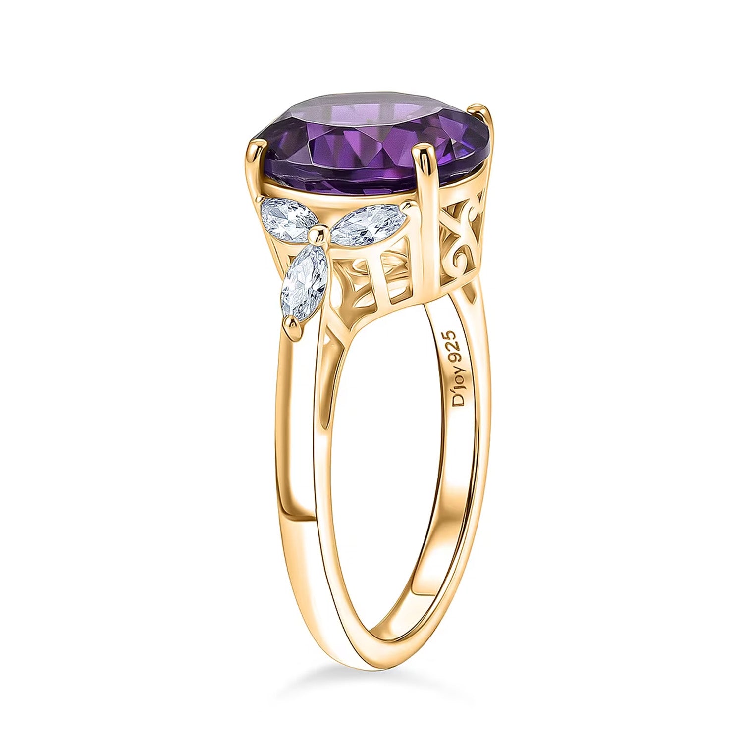 Royal Bali Collection - D'Joy African Amethyst &amp; Moissanite Solitaire Ring in 18K Vermeil Yellow Gold Plated Sterling Silver 3.60 Ct. 8527228 3