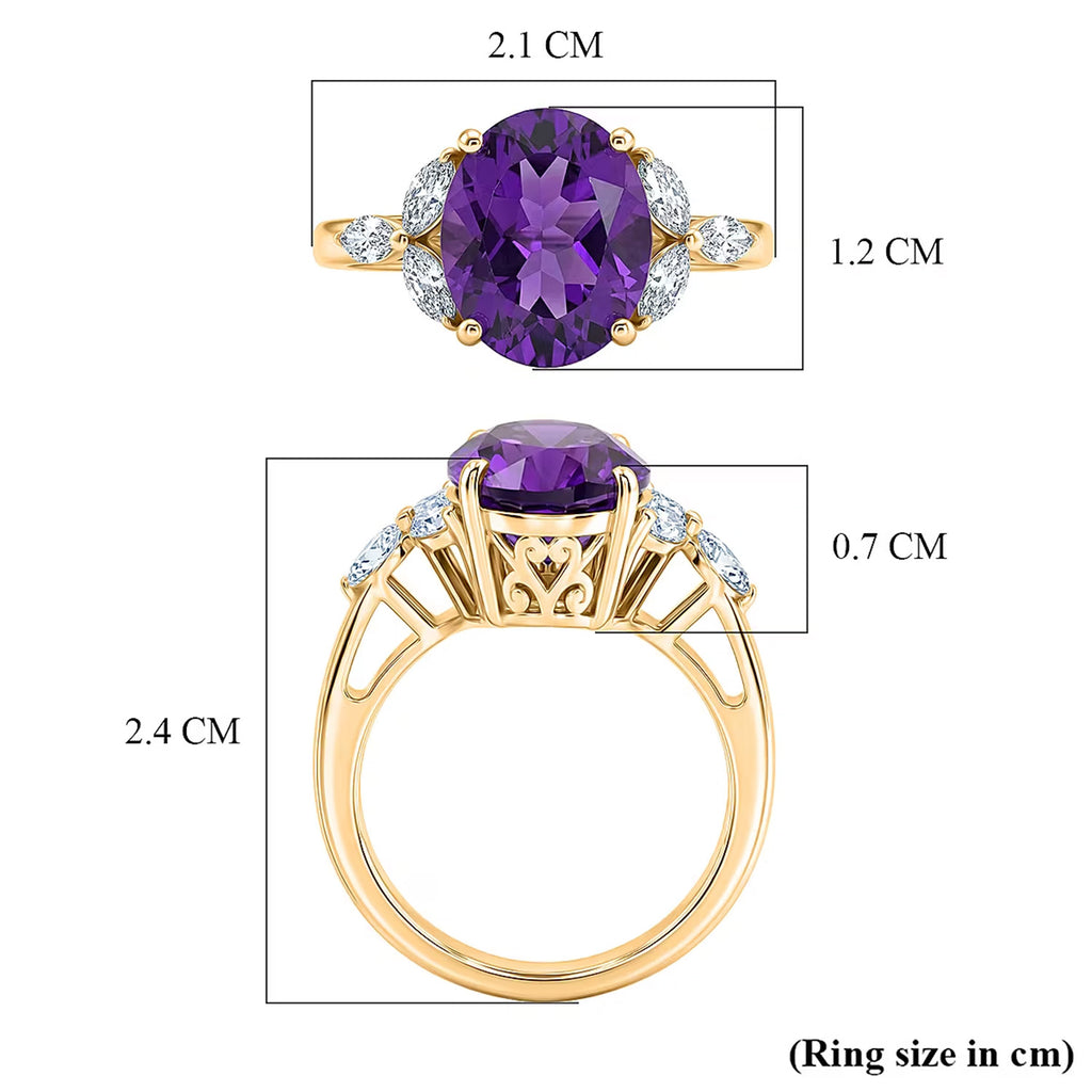 Royal Bali Collection - D'Joy African Amethyst & Moissanite Solitaire Ring in 18K Vermeil Yellow Gold Plated Sterling Silver 3.60 Ct._8527228_7