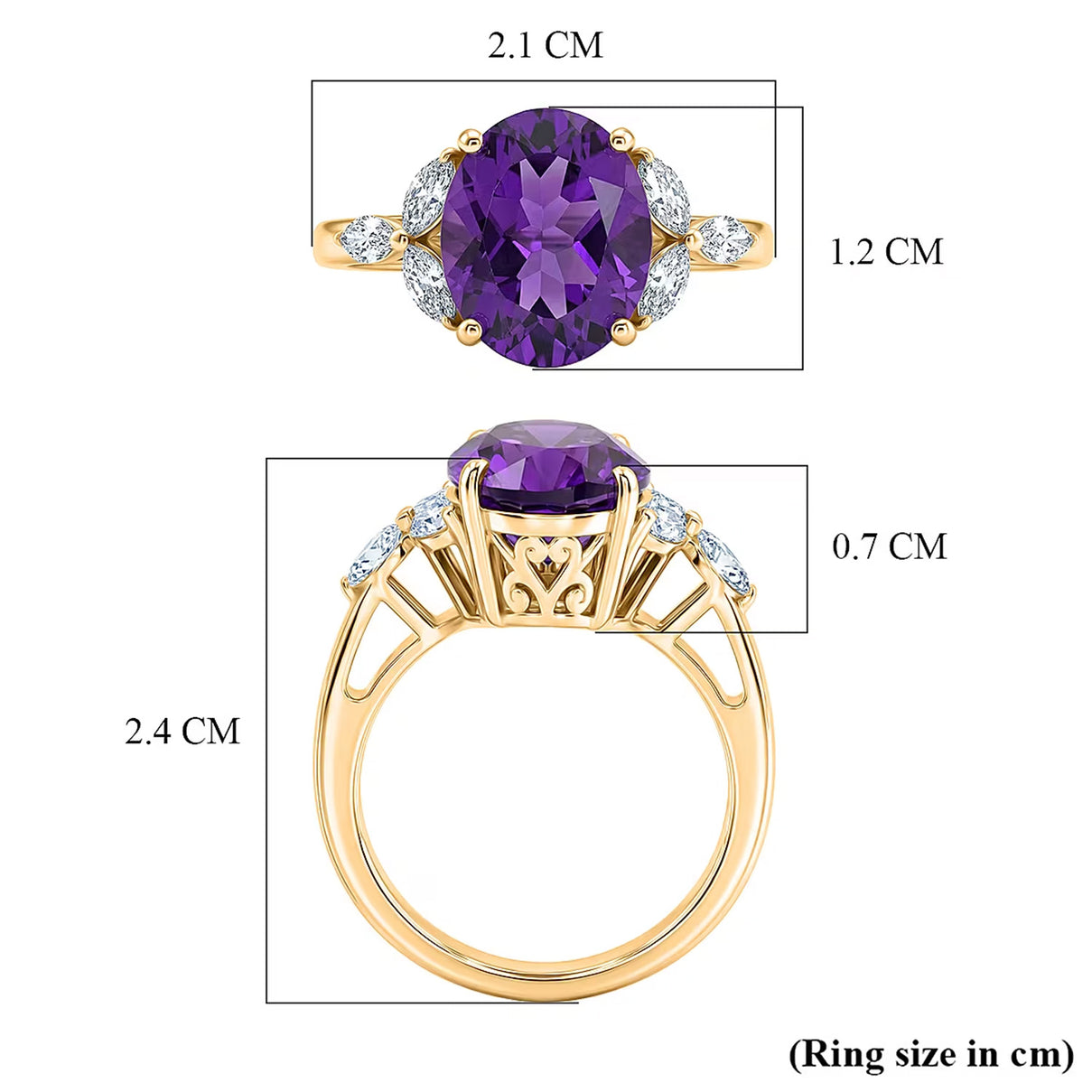 Royal Bali Collection - D'Joy African Amethyst &amp; Moissanite Solitaire Ring in 18K Vermeil Yellow Gold Plated Sterling Silver 3.60 Ct. 8527228 7