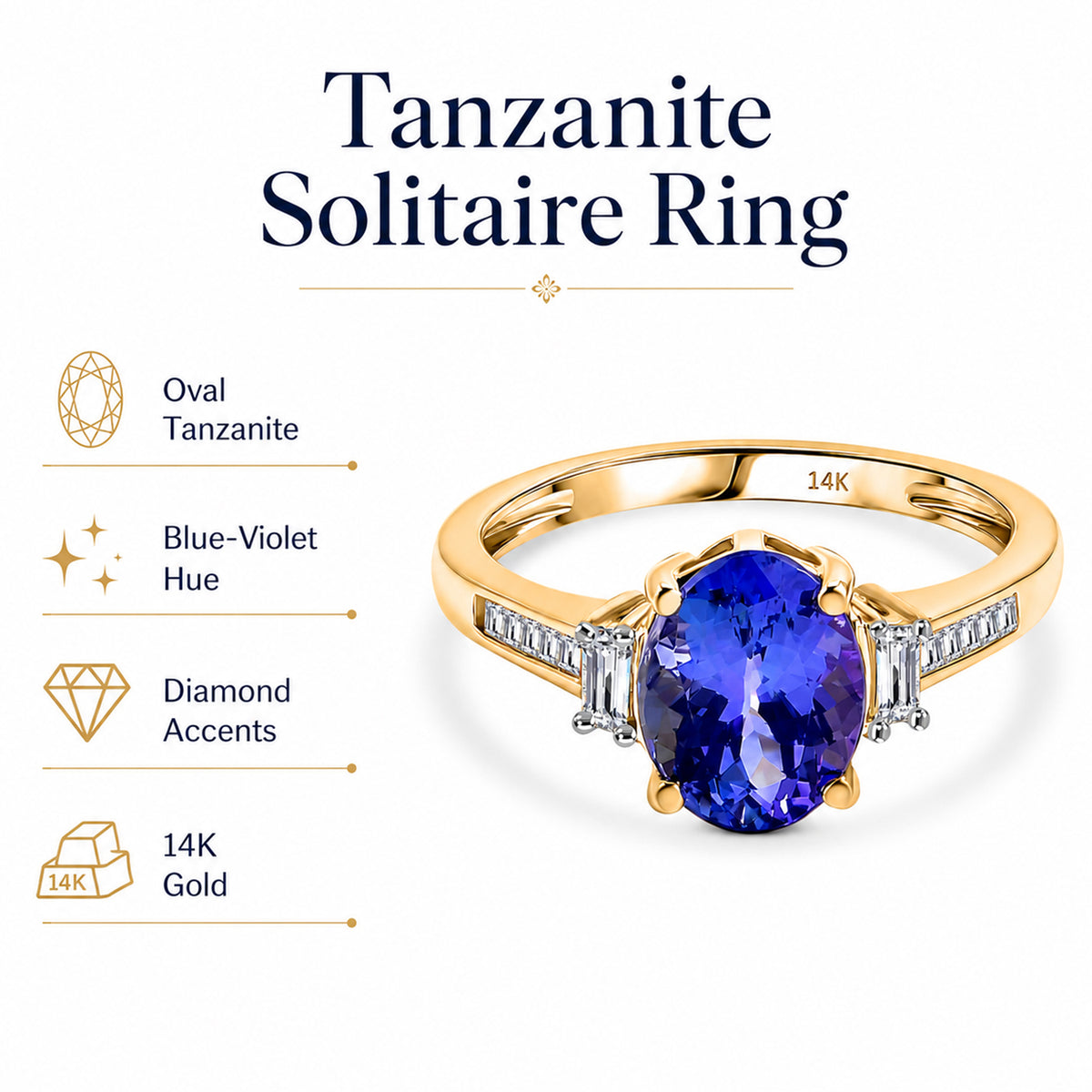 14K Yellow Gold AAA Tanzanite &amp; Natural White Diamond Ring 2.00 Ct V32504400 4