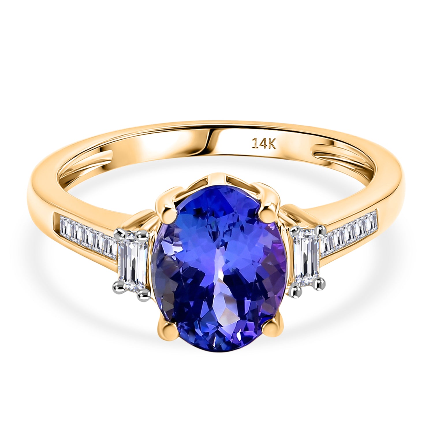 14K Yellow Gold AAA Tanzanite & Natural White Diamond Solitaire Ring 2.00 Ct_8527238