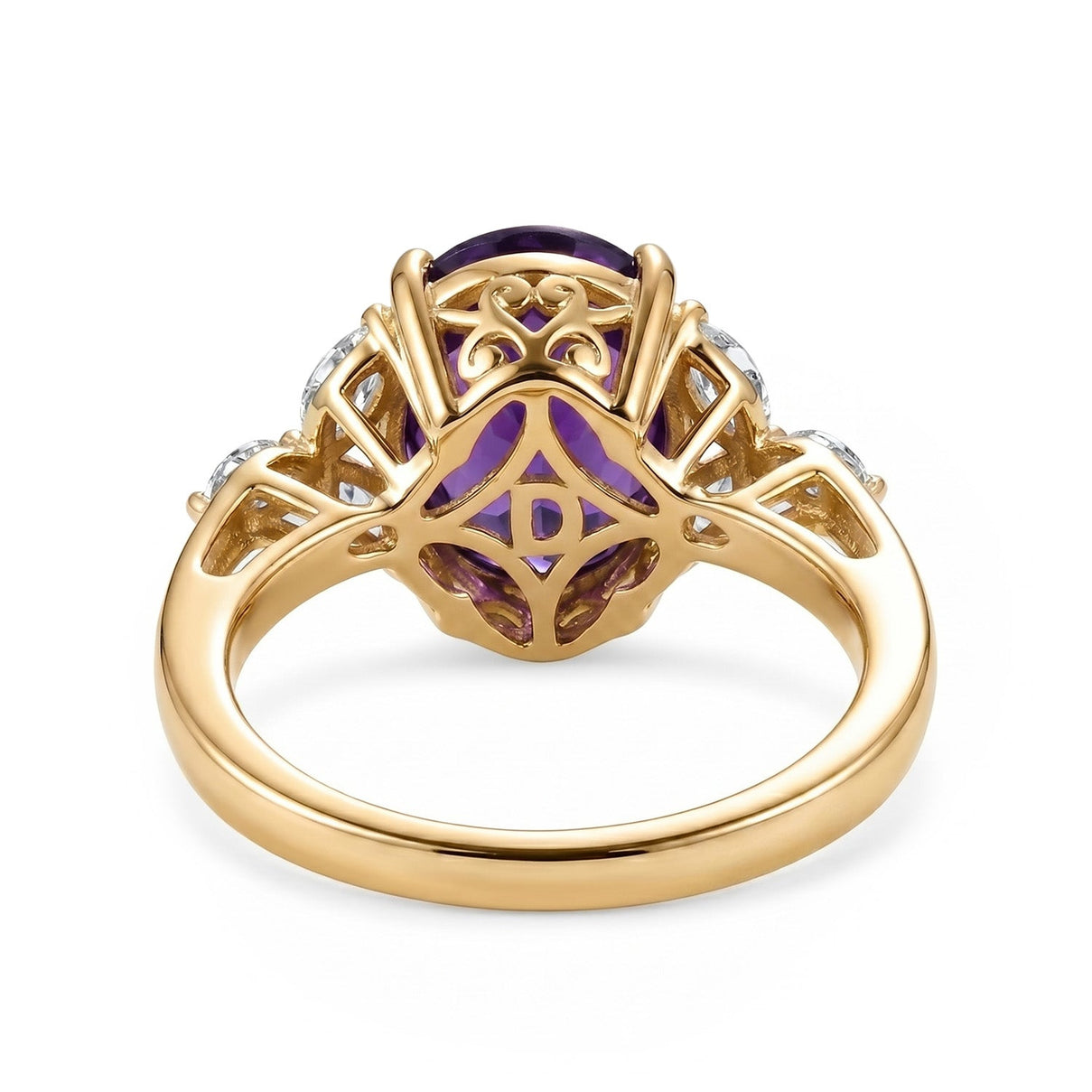 Royal Bali Collection - D'Joy African Amethyst &amp; Moissanite Solitaire Ring in 18K Vermeil Yellow Gold Plated Sterling Silver 3.60 Ct. V32366829 7