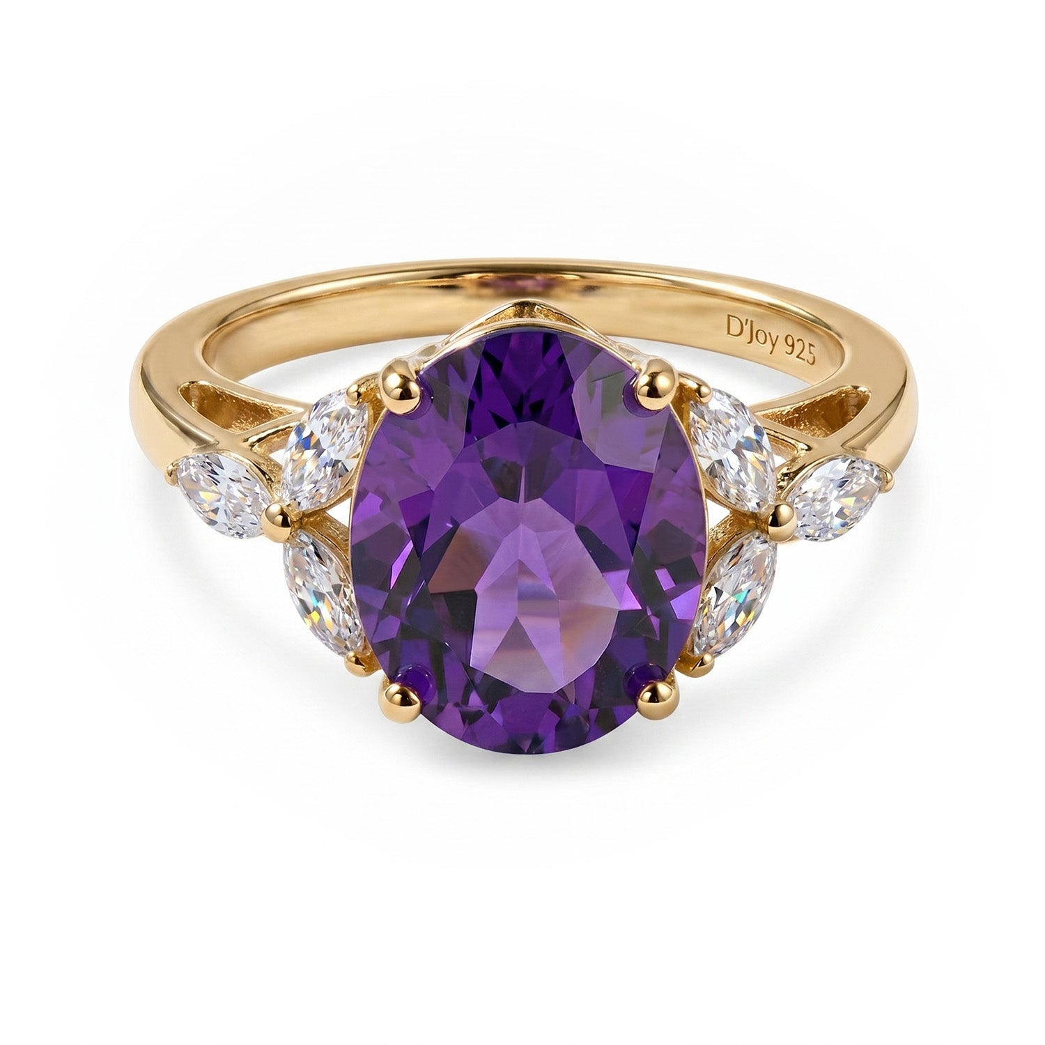 Royal Bali Collection - D'Joy African Amethyst &amp; Moissanite Solitaire Ring in 18K Vermeil Yellow Gold Plated Sterling Silver 3.60 Ct. 8527250 0