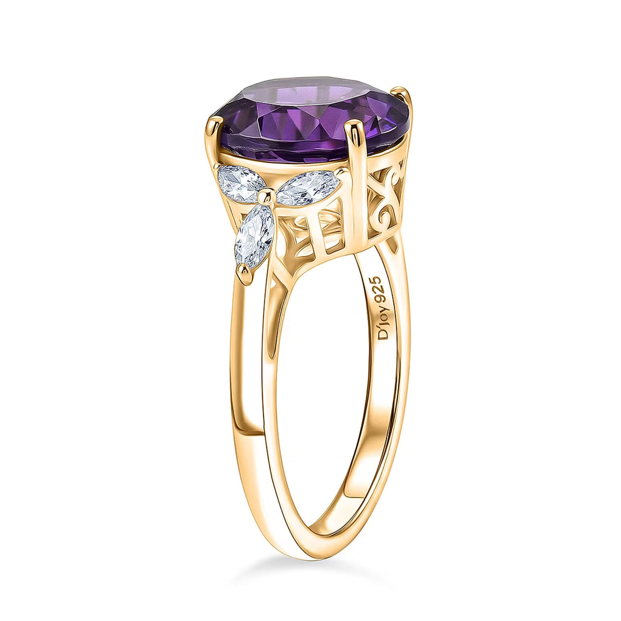 Royal Bali Collection - D'Joy African Amethyst &amp; Moissanite Solitaire Ring in 18K Vermeil Yellow Gold Plated Sterling Silver 3.60 Ct. 8527250 3