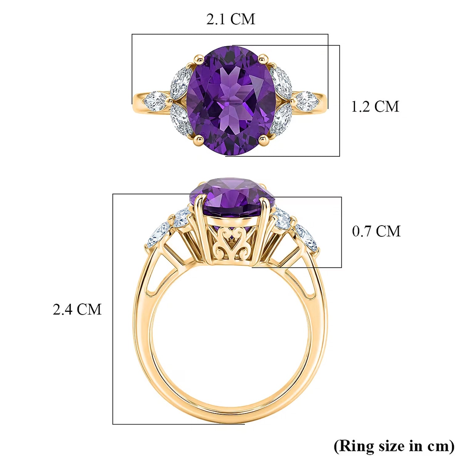 Royal Bali Collection - D'Joy African Amethyst &amp; Moissanite Solitaire Ring in 18K Vermeil Yellow Gold Plated Sterling Silver 3.60 Ct. 8527250 7