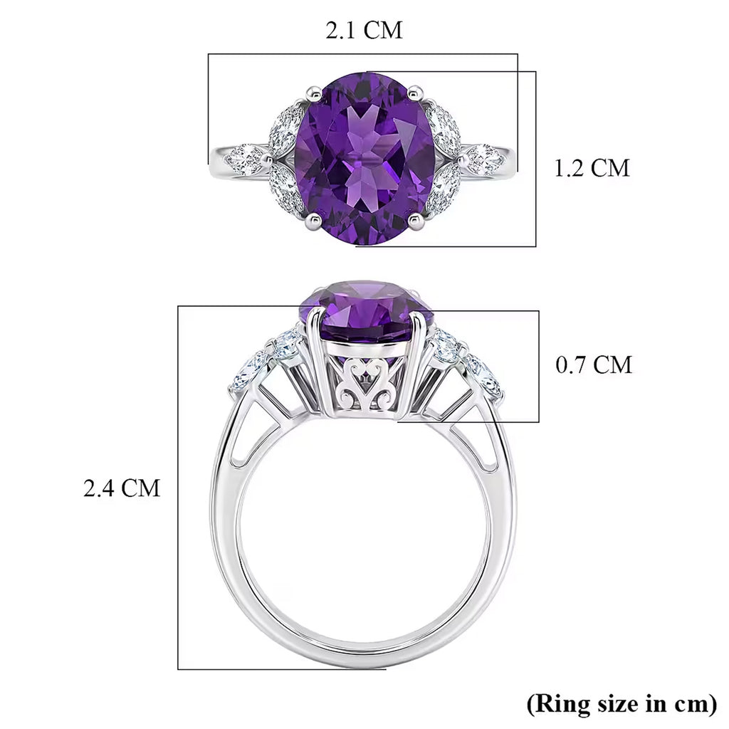 Royal Bali Collection - D'Joy African Amethyst & Moissanite Ring in Rhodium Overlay Sterling Silver 3.64 Ct._8527271_7